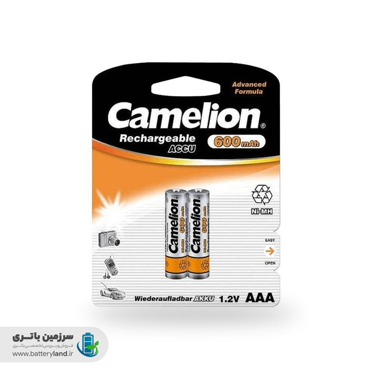 باطری شارژی نیم قلمی camelion-600